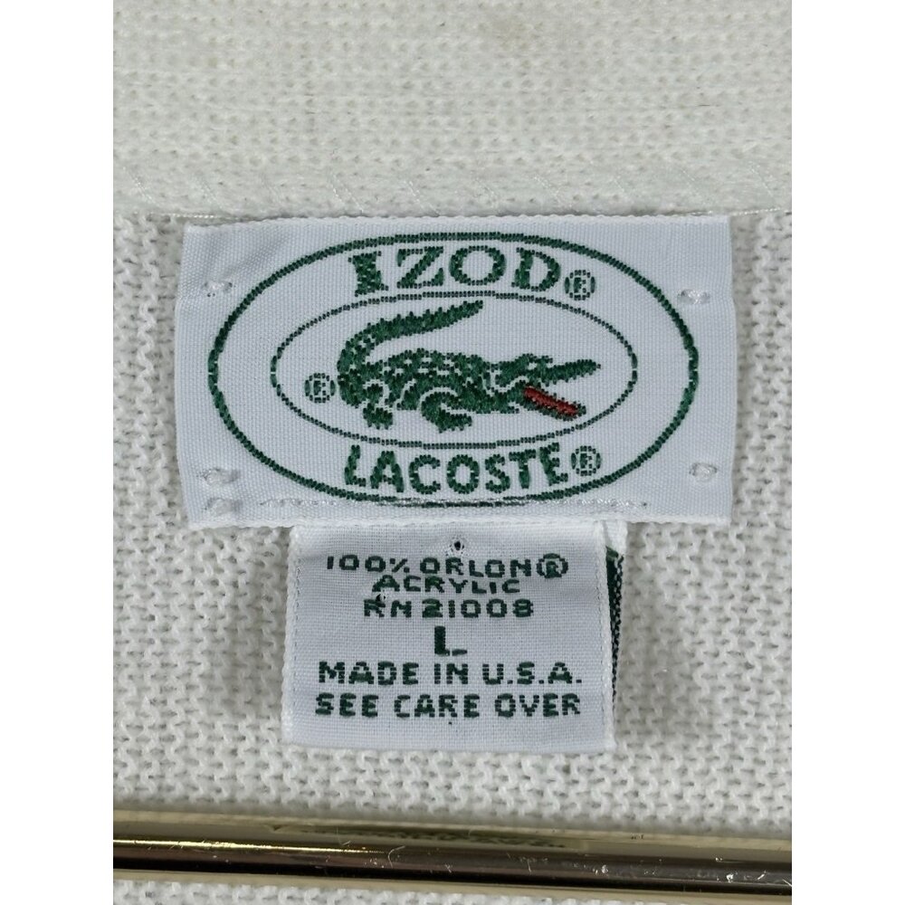 VTG Izod‎ Lacoste Mens L White Cardigan Orlon Made USA 80s Preppy Old Money - Picture 5 of 11